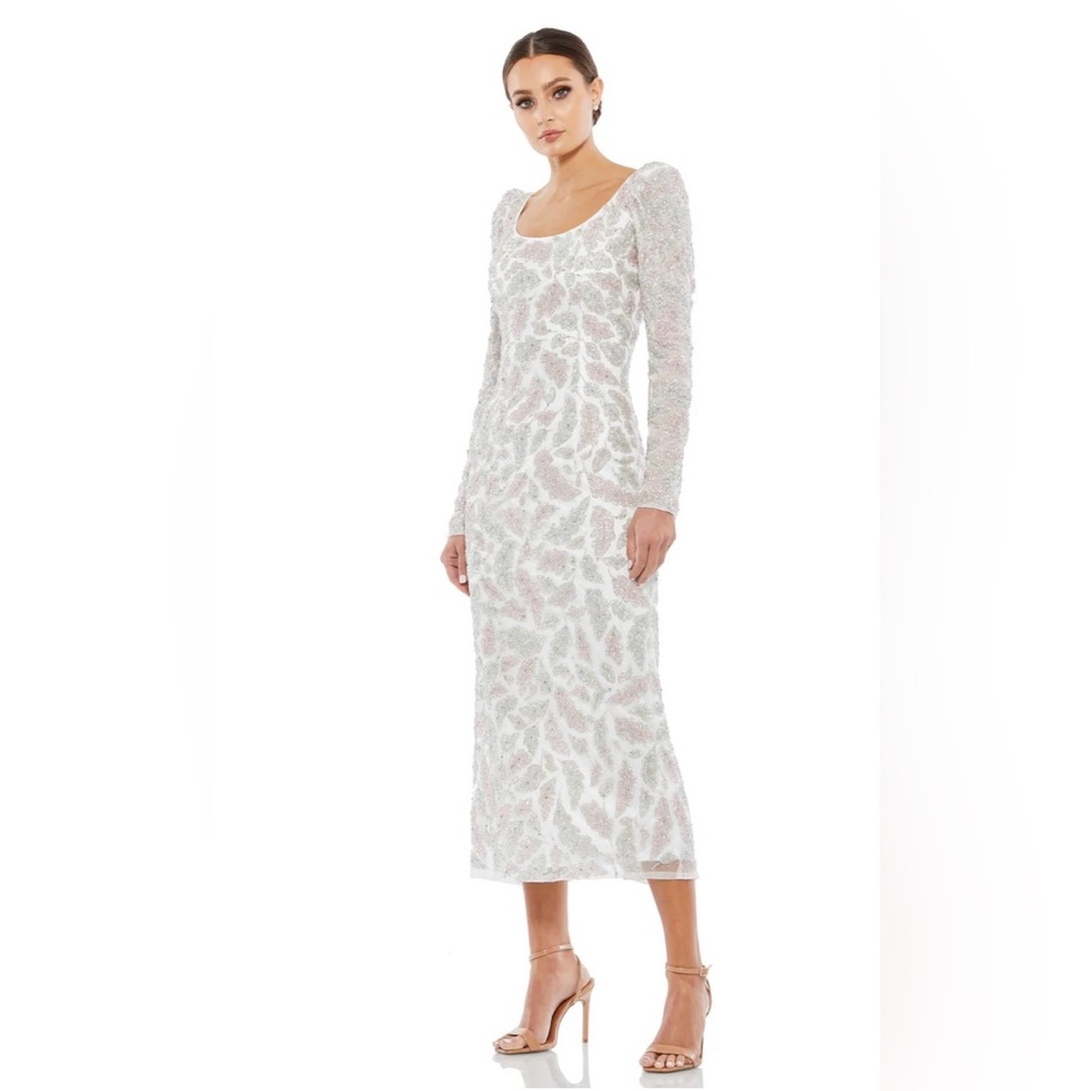 FOLIAGE EMBELLISHED MIDI SHEATH DRESS